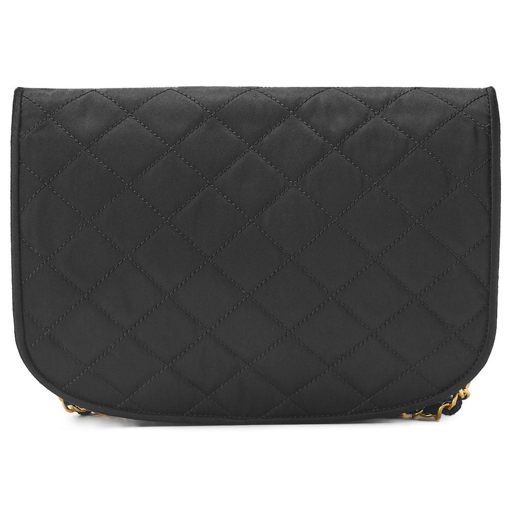 CHANEL Shoulder Bag, Matelasse, Chain Shoulder, Satin, Black, Gold-Tone Hardware, Pre-Owned - Vintage La Charme