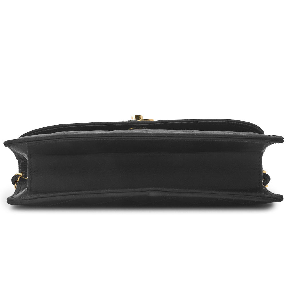 CHANEL Shoulder Bag, Matelasse, Chain Shoulder, Satin, Black, Gold-Tone Hardware, Pre-Owned - Vintage La Charme