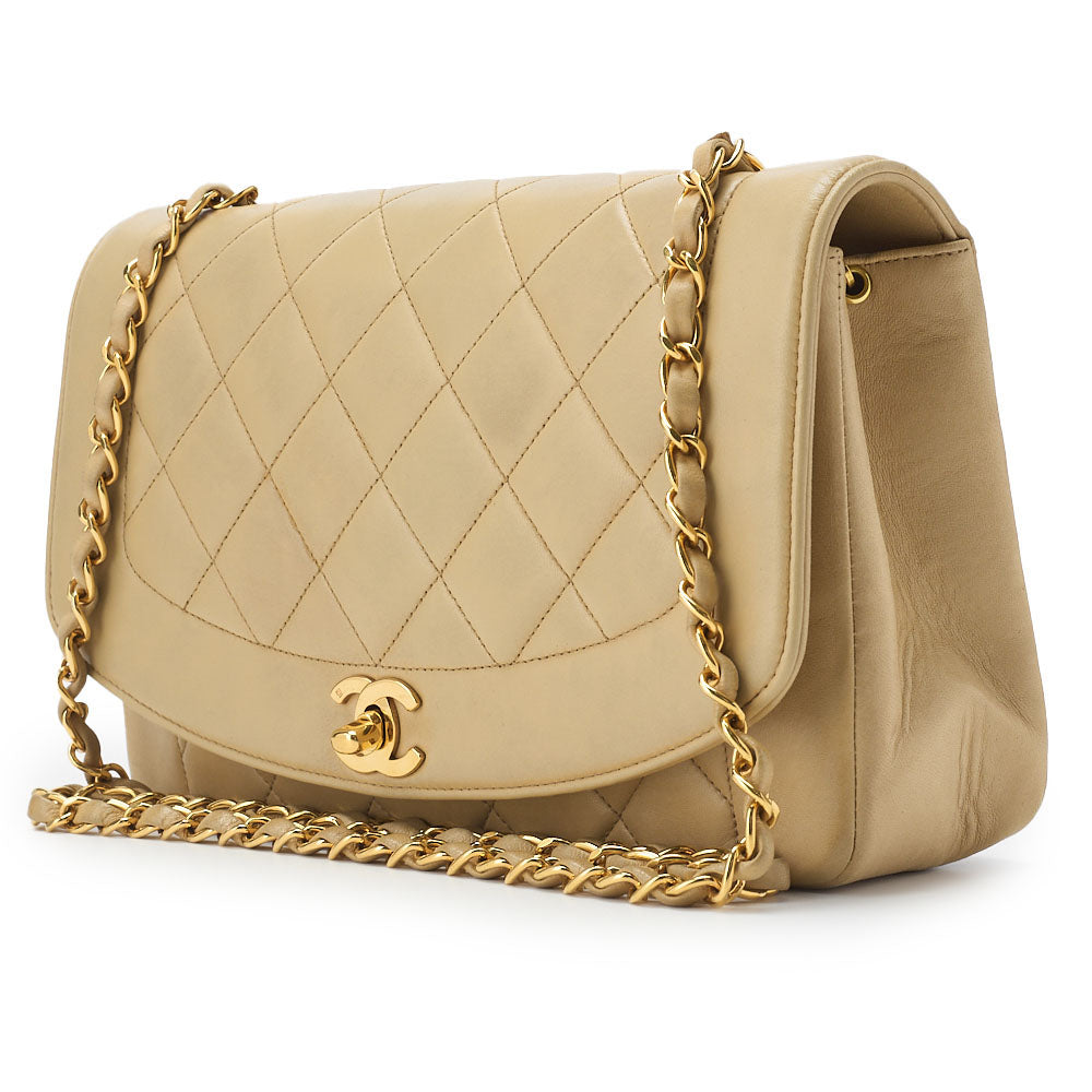 CHANEL Diana Flap Chain Shoulder Bag, Lambskin, Beige, Gold-Tone Hardware, Pre-Owned - Vintage La Charme