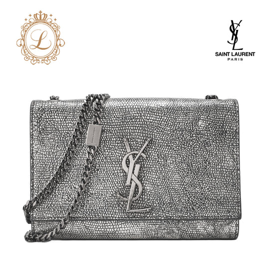 Saint Laurent Shoulder Bag, Magnet Lock, Chain Shoulder, Leather, Silver, Silver-Tone Hardware, Pre-Owned - Vintage La Charme
