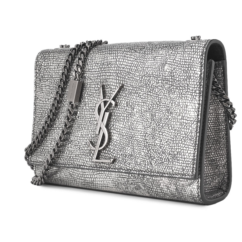 Saint Laurent Shoulder Bag, Magnet Lock, Chain Shoulder, Leather, Silver, Silver-Tone Hardware, Pre-Owned - Vintage La Charme