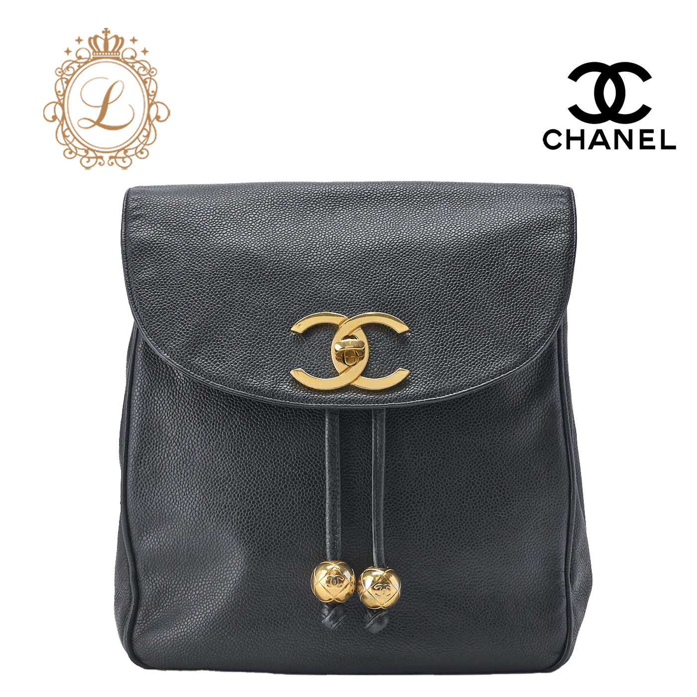 CHANEL Chain Backpack Bag, Coco Turn Lock, Caviar Skin, Black, Gold-Tone Hardware, Pre-Owned - Vintage La Charme
