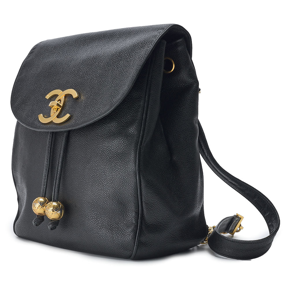 CHANEL Chain Backpack Bag, Coco Turn Lock, Caviar Skin, Black, Gold-Tone Hardware, Pre-Owned - Vintage La Charme