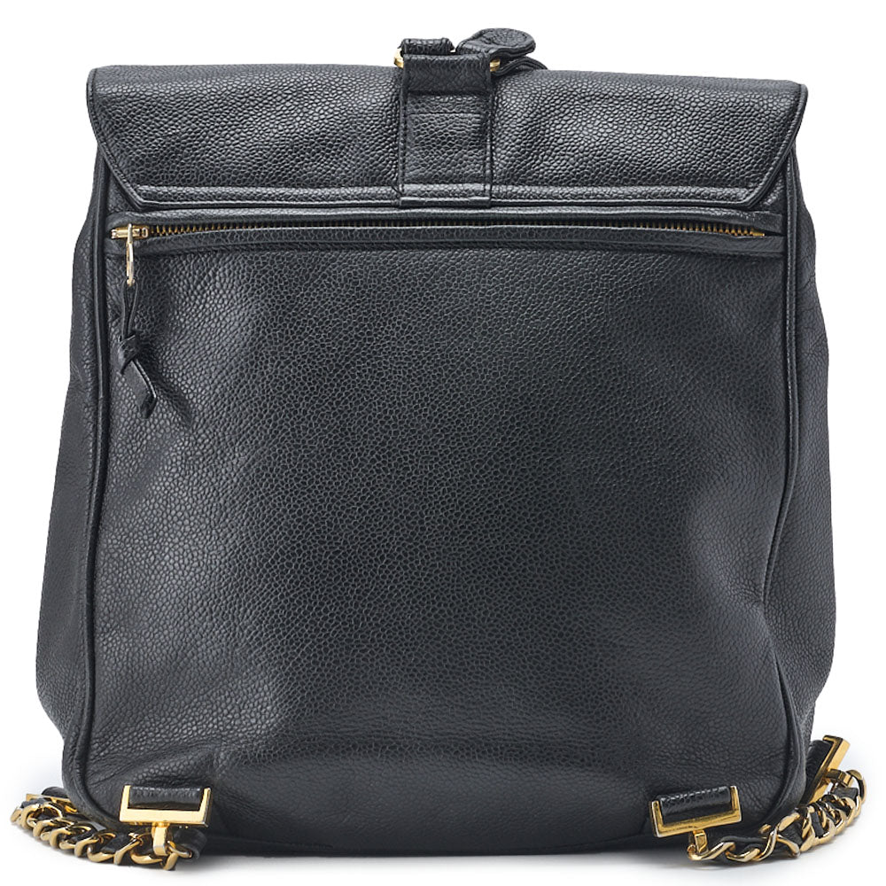 CHANEL Chain Backpack Bag, Coco Turn Lock, Caviar Skin, Black, Gold-Tone Hardware, Pre-Owned - Vintage La Charme