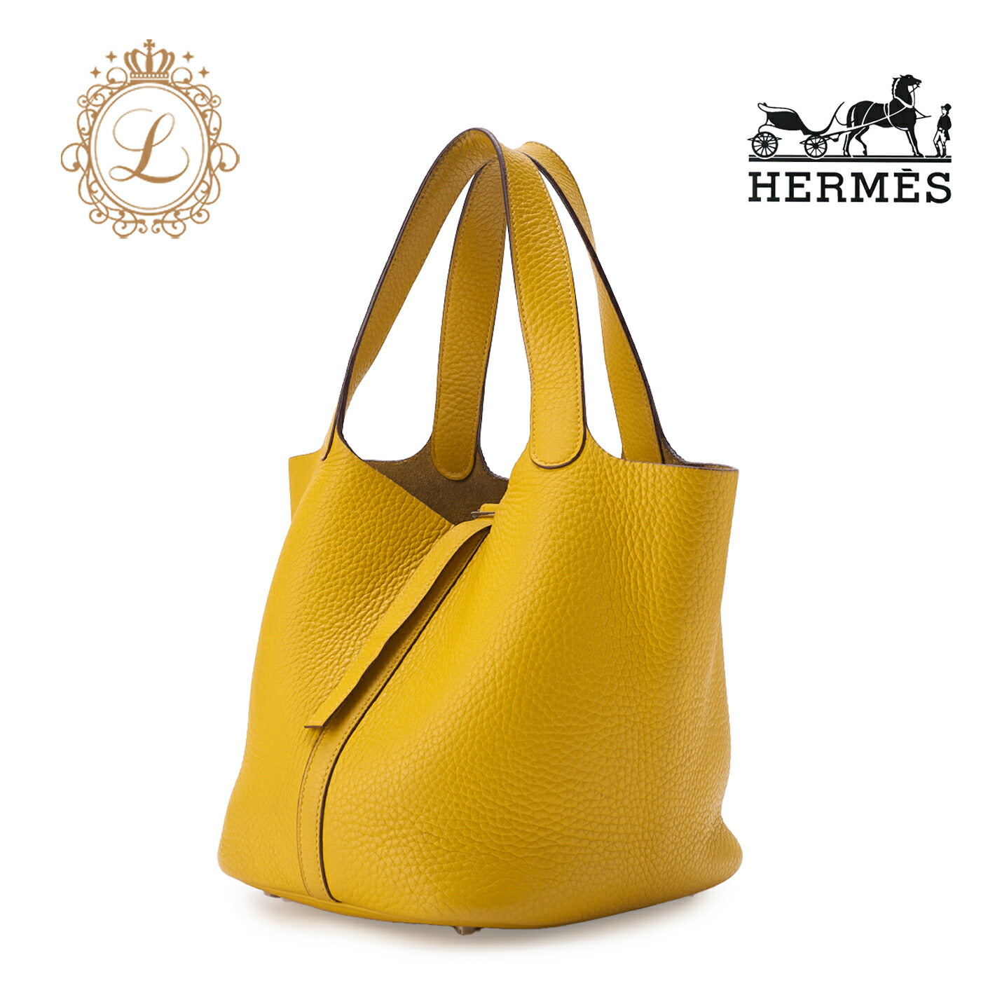 HERMES Picotin MM Handbag Tryon Clemence Jaune Ambre Silver-Tone Hardware Pre-Owned - Vintage La Charme