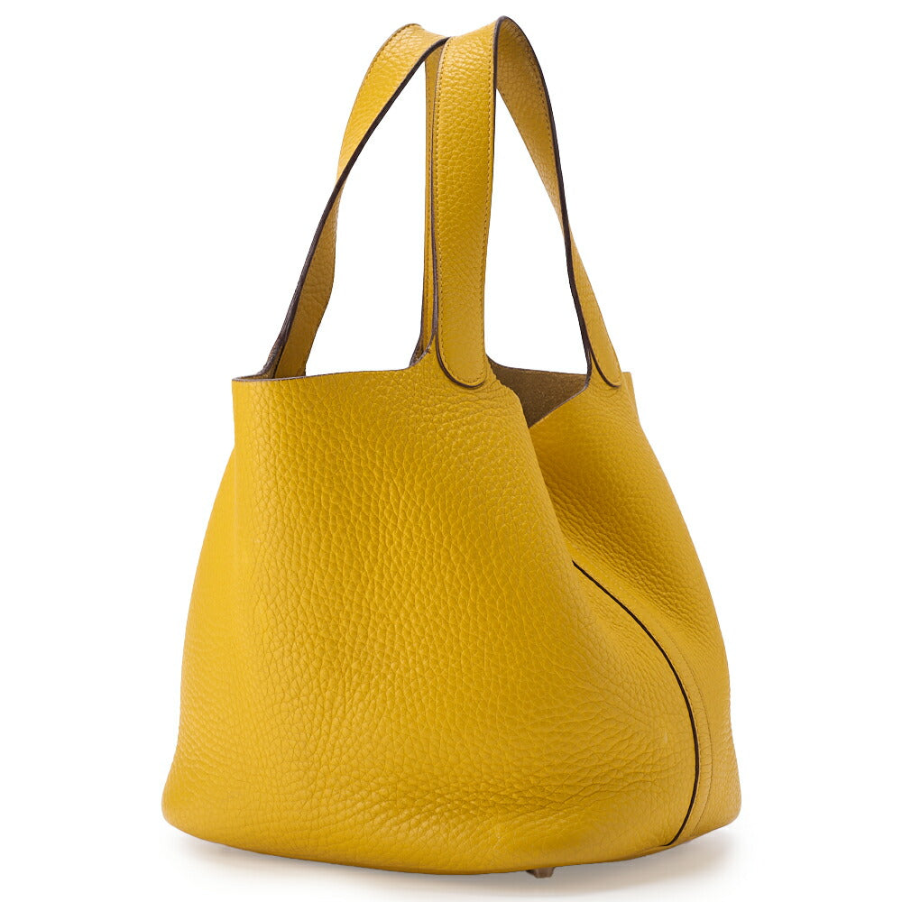 HERMES Picotin MM Handbag Tryon Clemence Jaune Ambre Silver-Tone Hardware Pre-Owned - Vintage La Charme