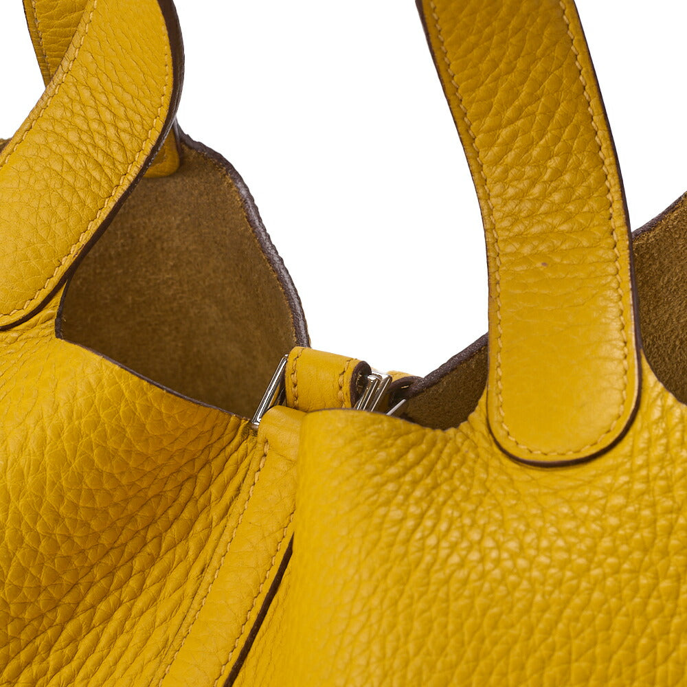 HERMES Picotin MM Handbag Tryon Clemence Jaune Ambre Silver-Tone Hardware Pre-Owned - Vintage La Charme