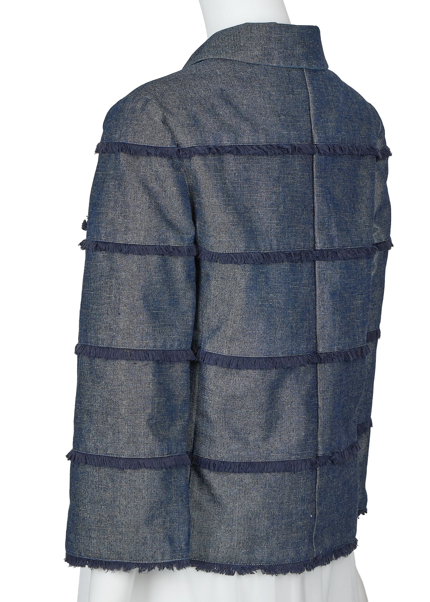 CHANEL Denim Jacket, Coco Button Fringe, Cotton Blend, Blue, Silver-Tone Hardware, Pre-Owned - Vintage La Charme
