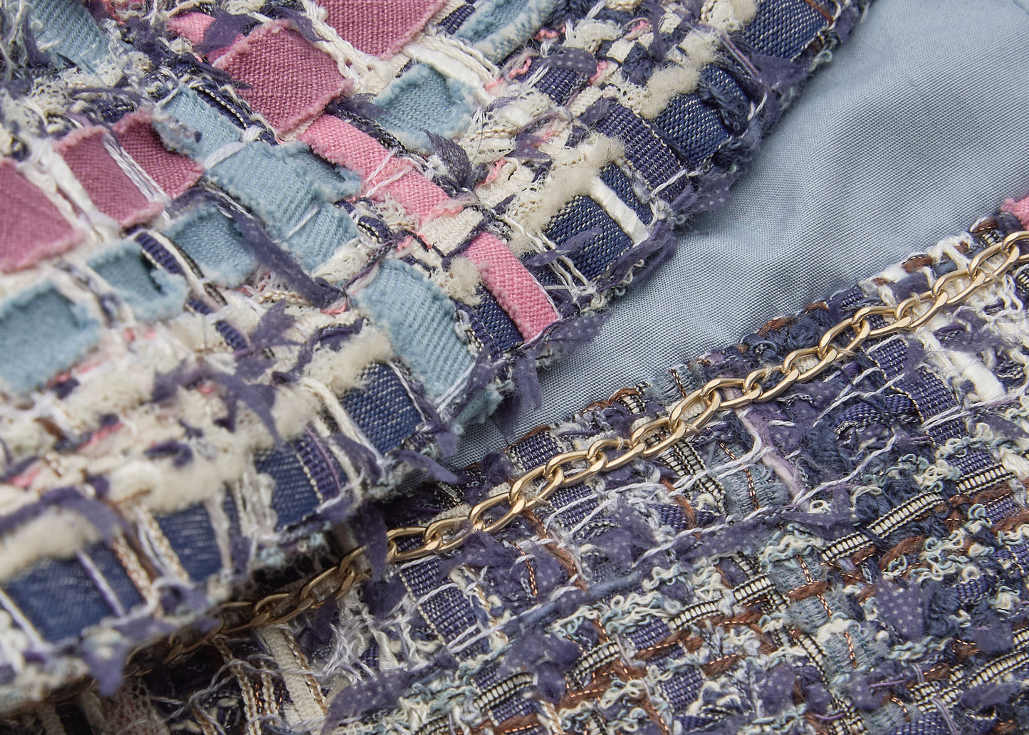 Chanel Jacket, Long Sleeve, Tweed Denim, Cotton, Blue, Gold-Tone Hardware, Pre-Owned - Vintage La Charme