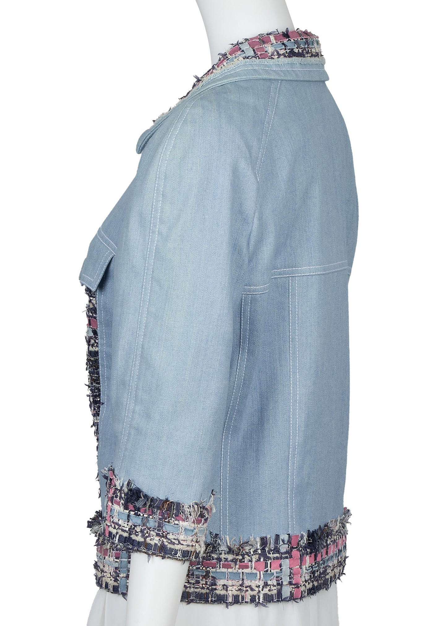 Chanel Jacket, Long Sleeve, Tweed Denim, Cotton, Blue, Gold-Tone Hardware, Pre-Owned - Vintage La Charme