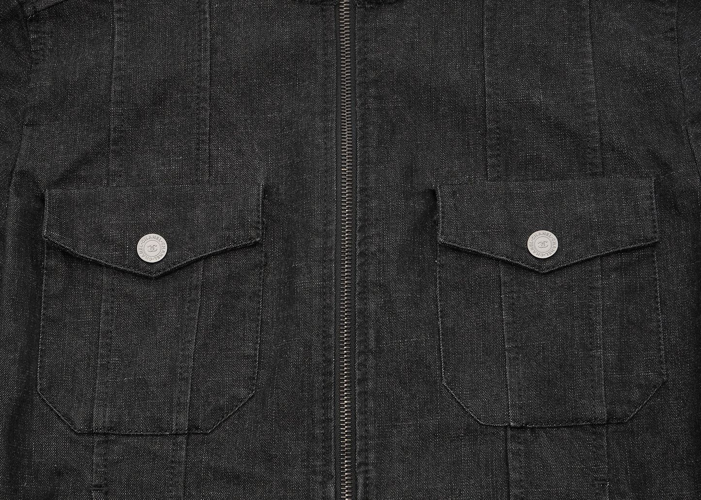 CHANEL Jacket, Knit Denim, Coco Button, Cotton Blend, Black, Silver-Tone Hardware, Pre-Owned - Vintage La Charme