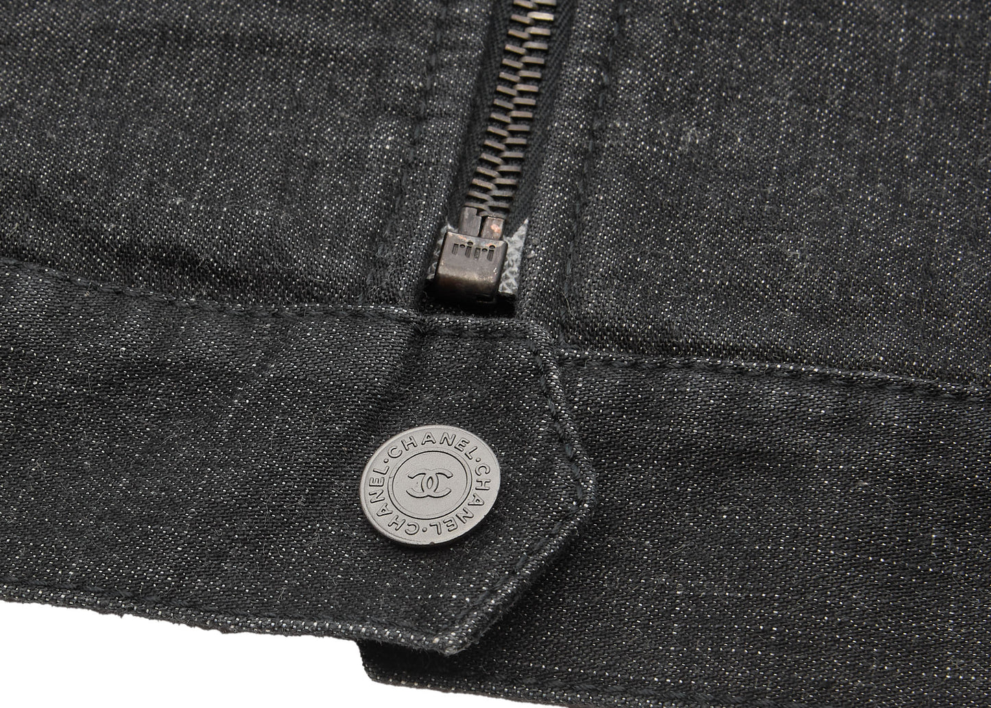 CHANEL Jacket, Knit Denim, Coco Button, Cotton Blend, Black, Silver-Tone Hardware, Pre-Owned - Vintage La Charme