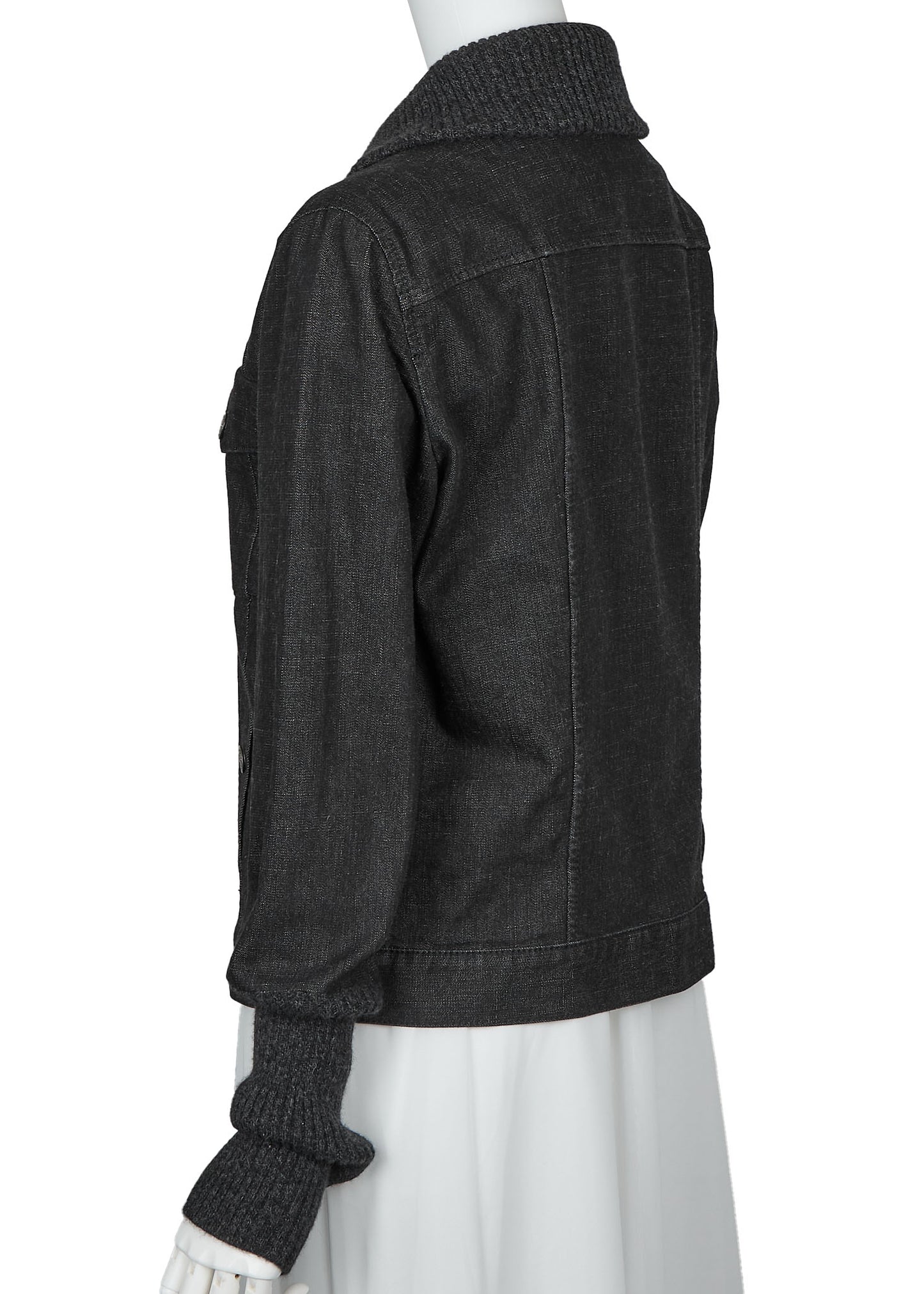 CHANEL Jacket, Knit Denim, Coco Button, Cotton Blend, Black, Silver-Tone Hardware, Pre-Owned - Vintage La Charme