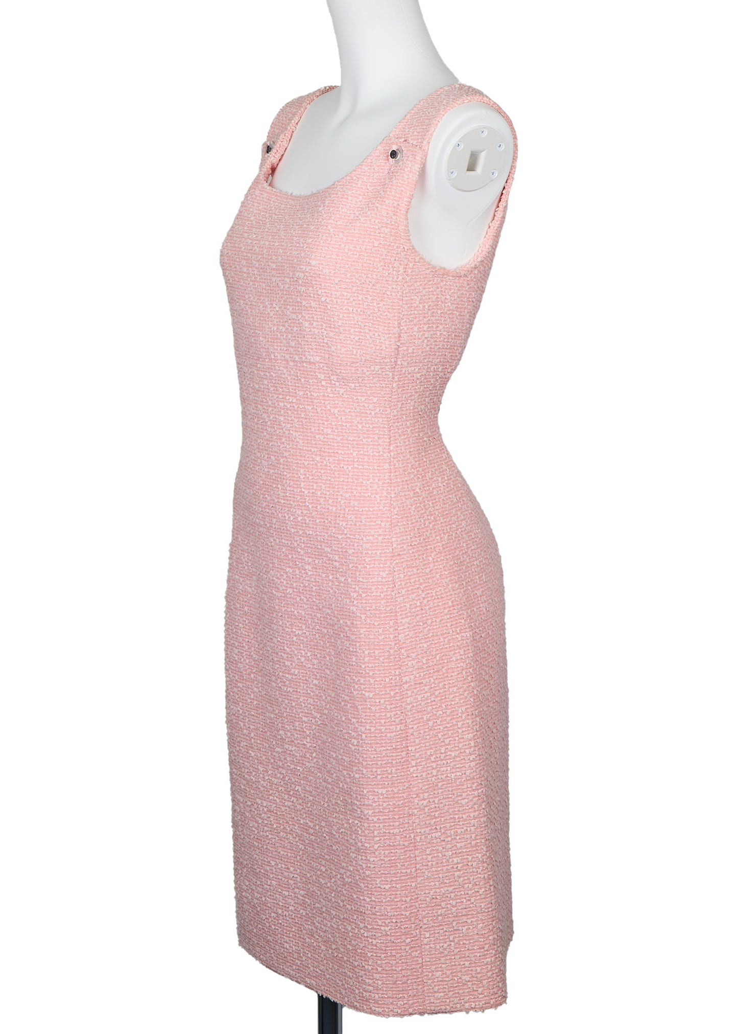 CHANEL Sleeveless Dress, Coco Button, Wool Nylon Blend, Pink, Pre-Owned - Vintage La Charme