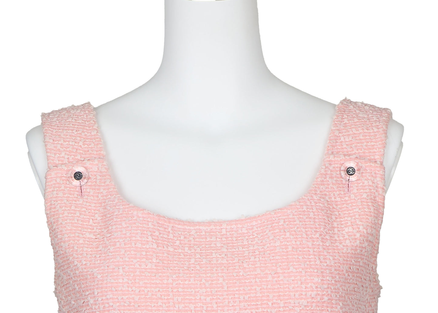 CHANEL Sleeveless Dress, Coco Button, Wool Nylon Blend, Pink, Pre-Owned - Vintage La Charme