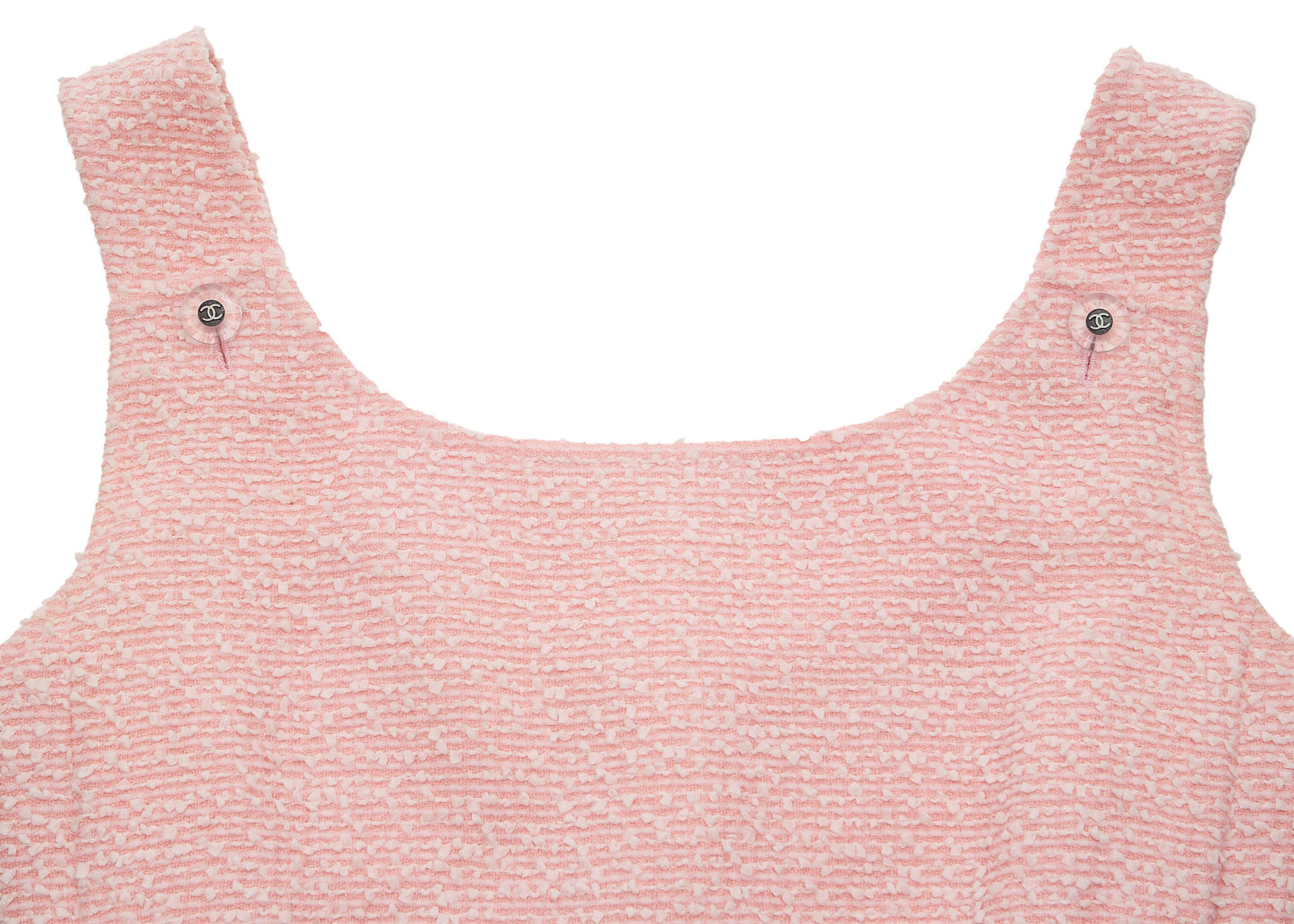CHANEL Sleeveless Dress, Coco Button, Wool Nylon Blend, Pink, Pre-Owned - Vintage La Charme