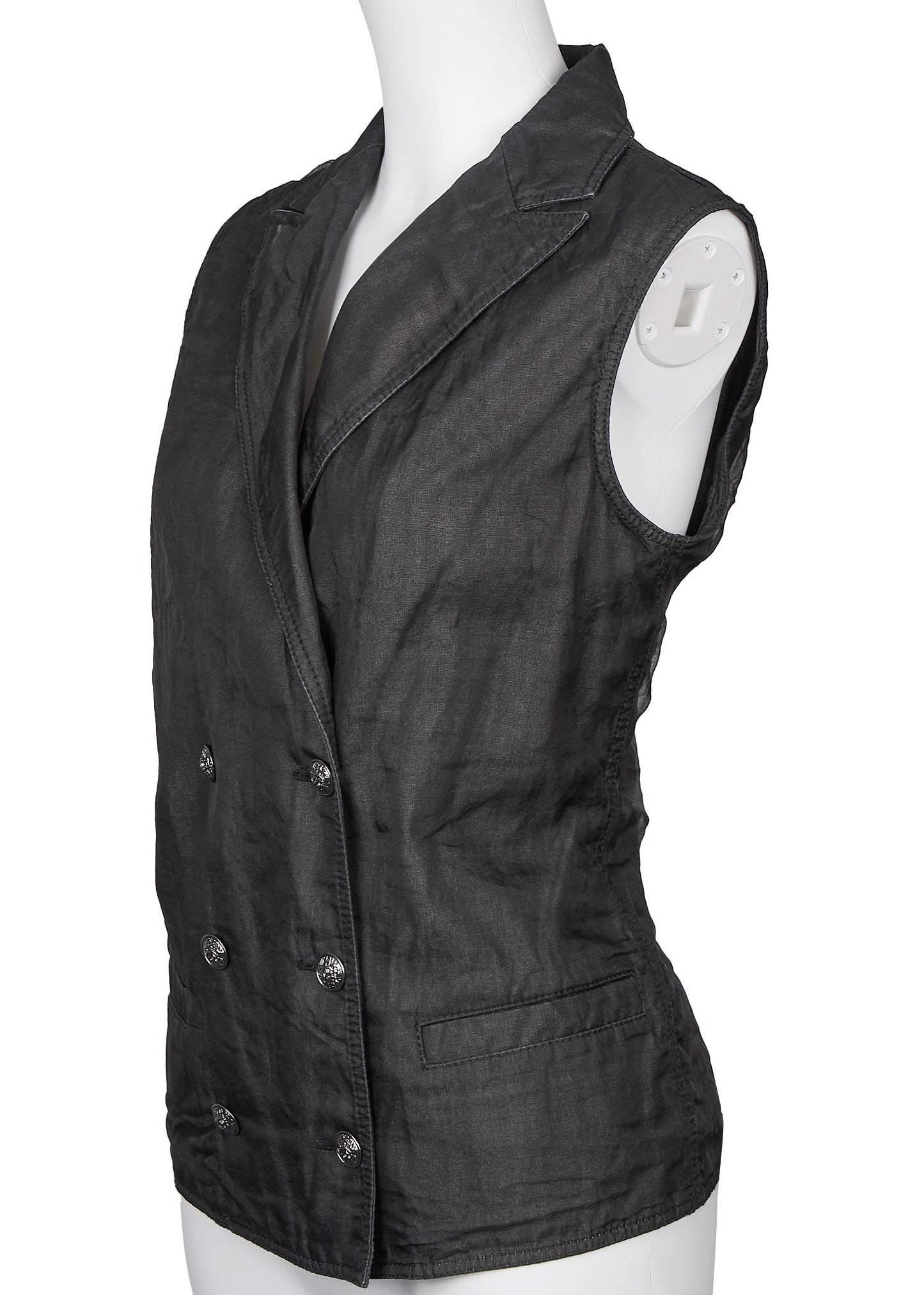 CHANEL Vest, Coco Button, Sleeveless, Black, Silver-Tone Hardware, Pre-Owned - Vintage La Charme