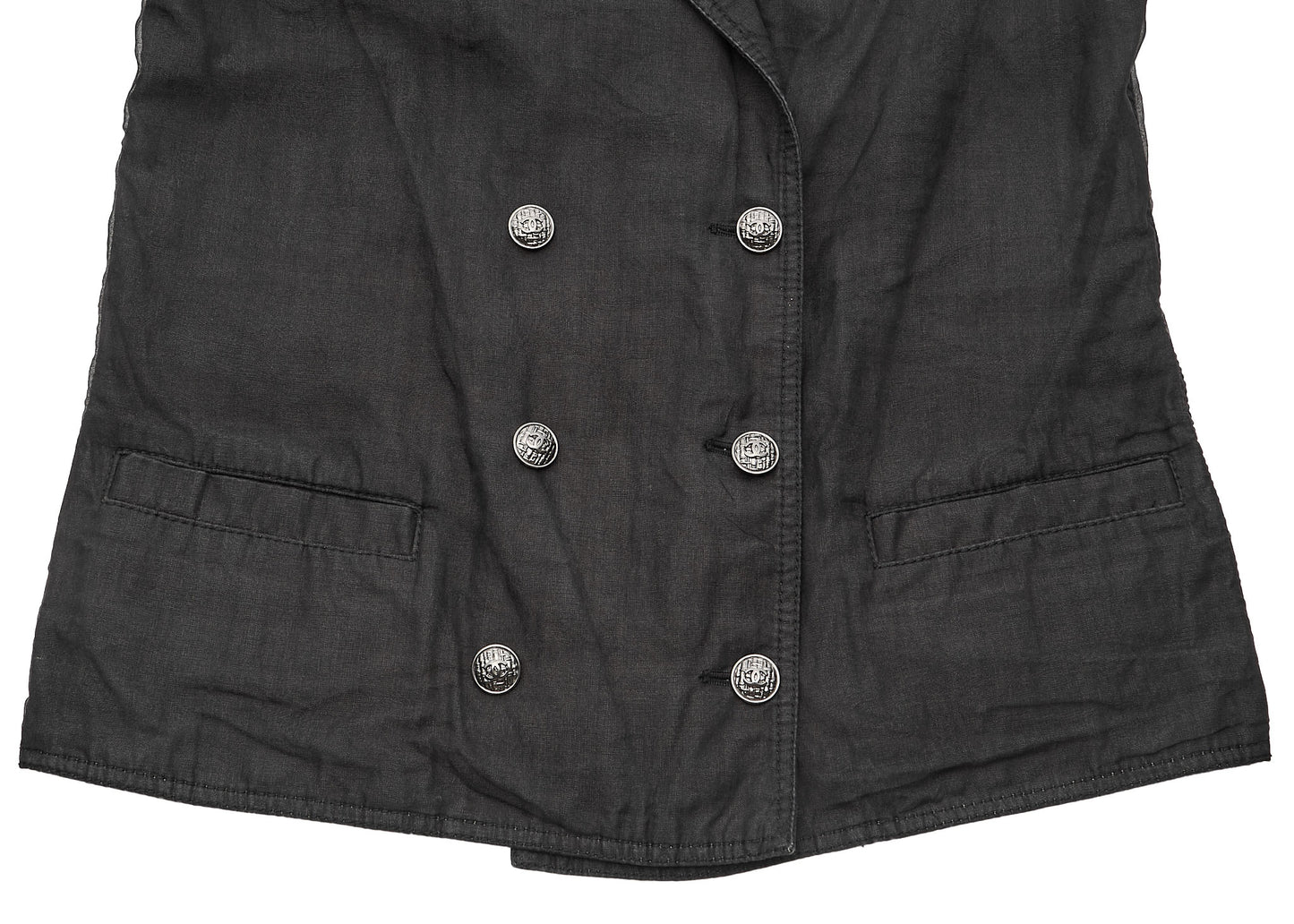 CHANEL Vest, Coco Button, Sleeveless, Black, Silver-Tone Hardware, Pre-Owned - Vintage La Charme