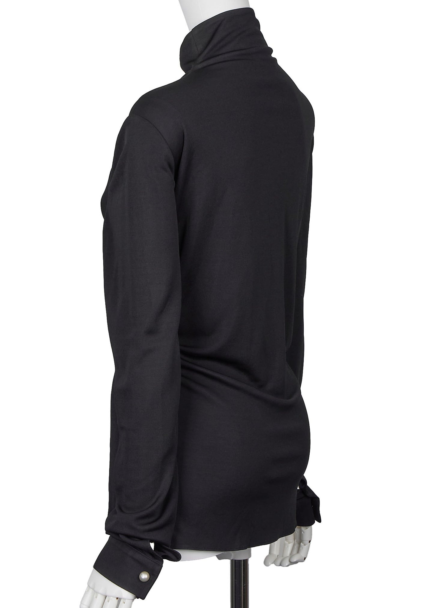 Chanel Long Sleeve T-Shirt, High Neck, Cut-and-Sew, Silk Blend, Black, Silver-Tone Hardware, Pre-Owned - Vintage La Charme