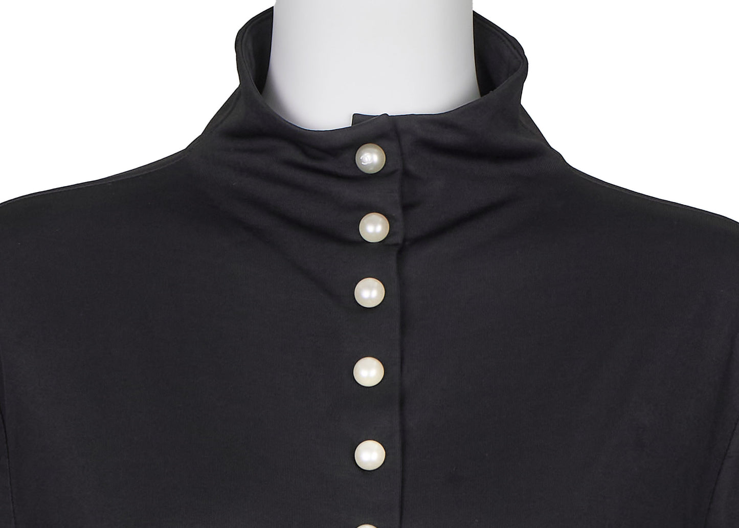 Chanel Long Sleeve T-Shirt, High Neck, Cut-and-Sew, Silk Blend, Black, Silver-Tone Hardware, Pre-Owned - Vintage La Charme