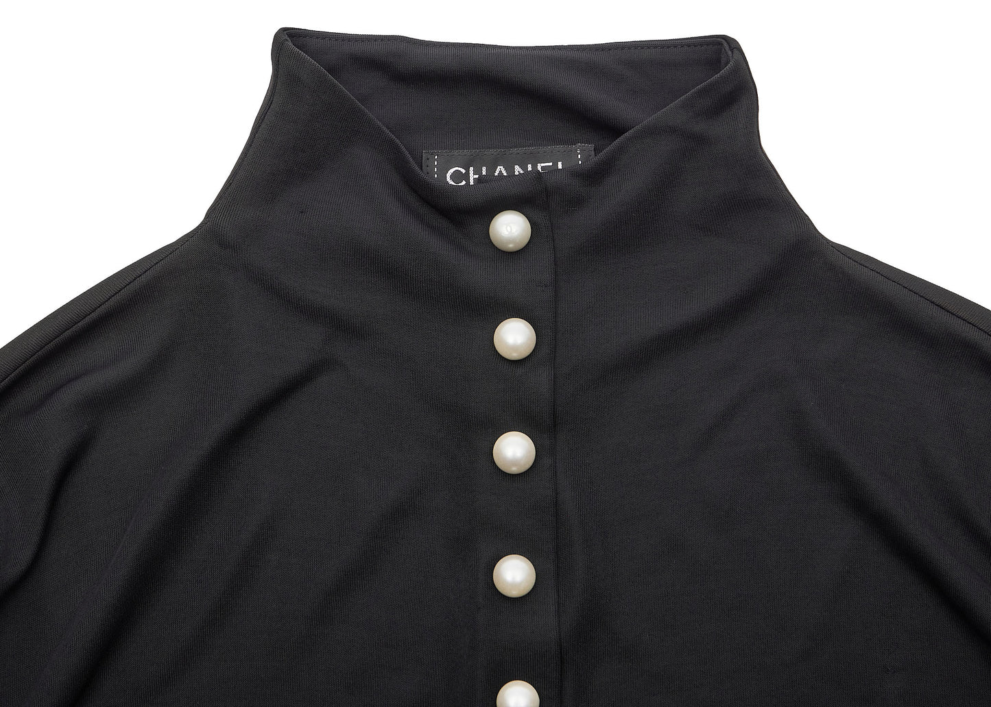 Chanel Long Sleeve T-Shirt, High Neck, Cut-and-Sew, Silk Blend, Black, Silver-Tone Hardware, Pre-Owned - Vintage La Charme