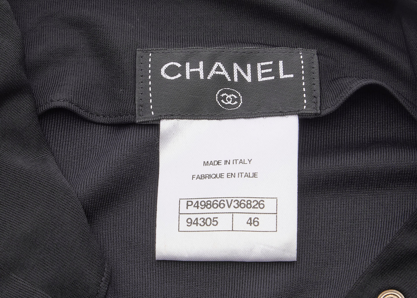 Chanel Long Sleeve T-Shirt, High Neck, Cut-and-Sew, Silk Blend, Black, Silver-Tone Hardware, Pre-Owned - Vintage La Charme