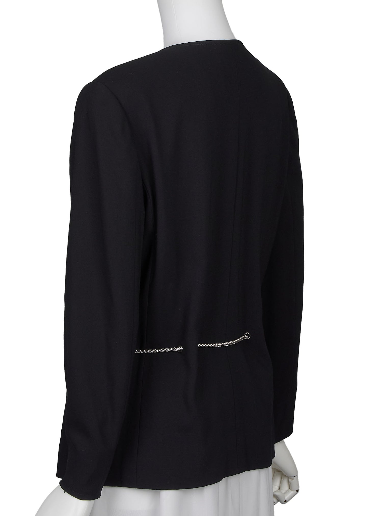 CHANEL Waist Chain Jacket, No Collar, Wool, Black, Gold-Tone Hardware, Pre-Owned - Vintage La Charme