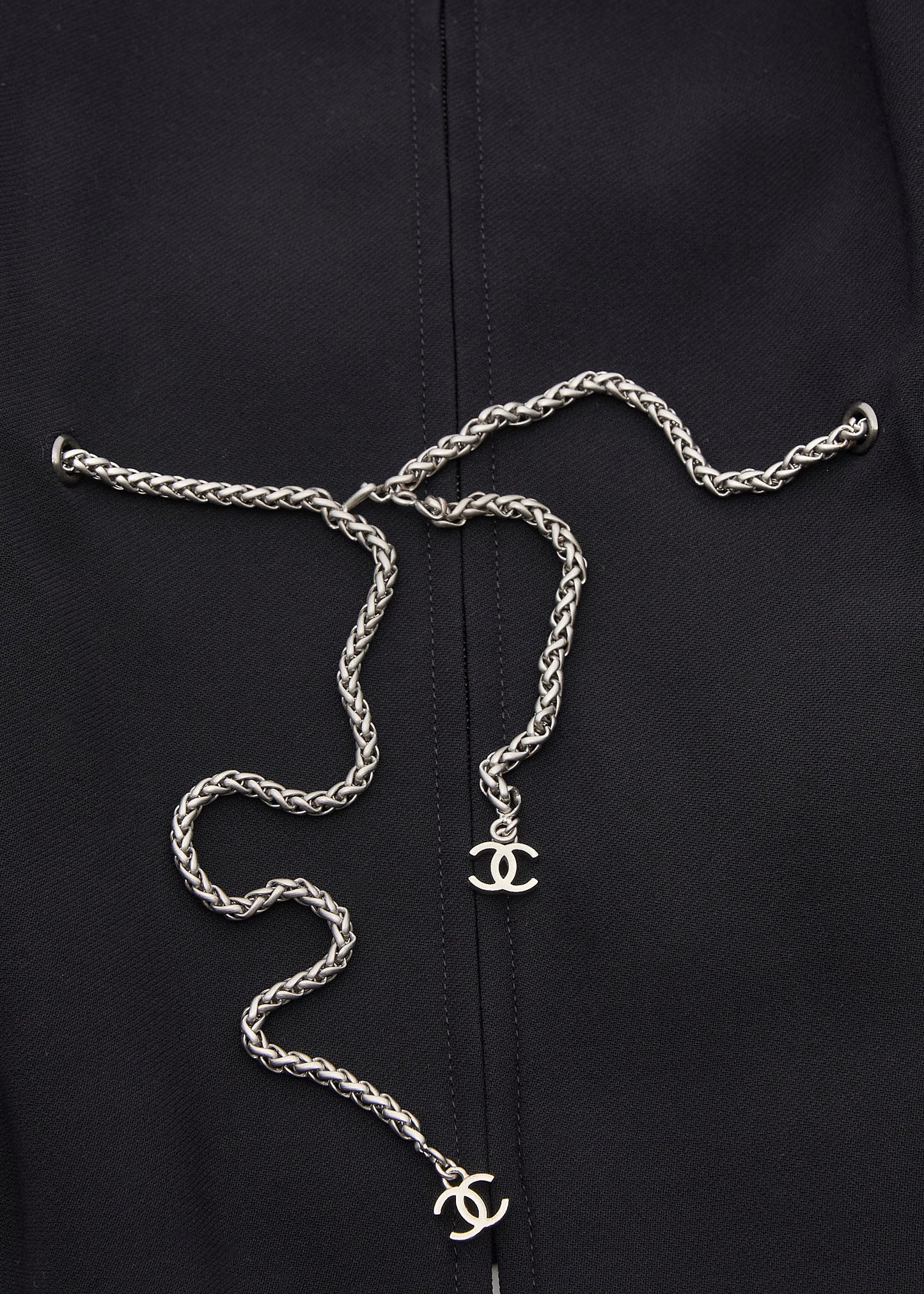 CHANEL Waist Chain Jacket, No Collar, Wool, Black, Gold-Tone Hardware, Pre-Owned - Vintage La Charme