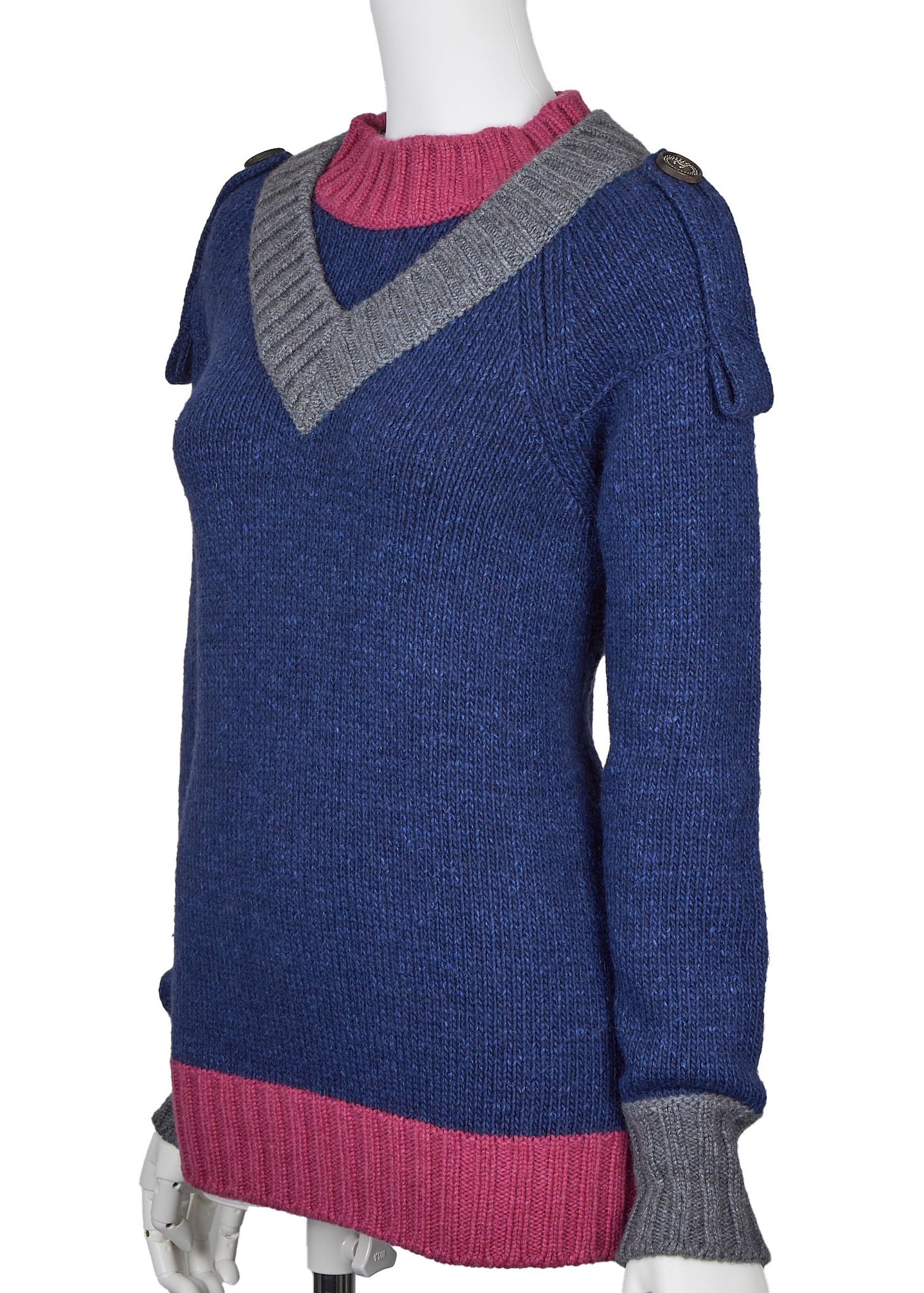 CHANEL Knit Sweater, Coco Button, Cashmere Silk Wool Blend, Navy, Gold-Tone Hardware, Pre-Owned - Vintage La Charme