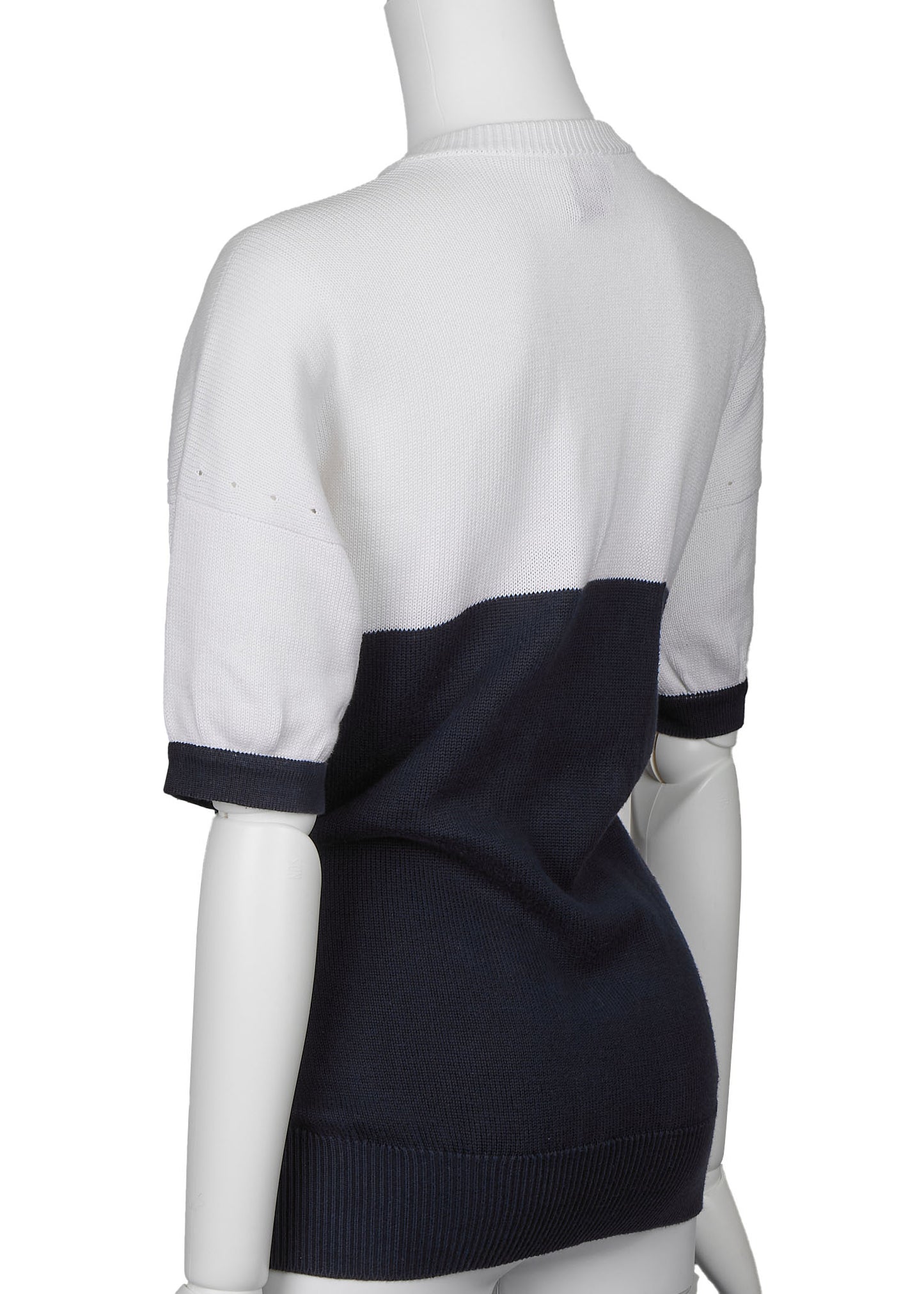 CHANEL Knit T-Shirt, Coco Button, Short Sleeve, Cotton, Navy, Silver-Tone Hardware, Pre-Owned - Vintage La Charme