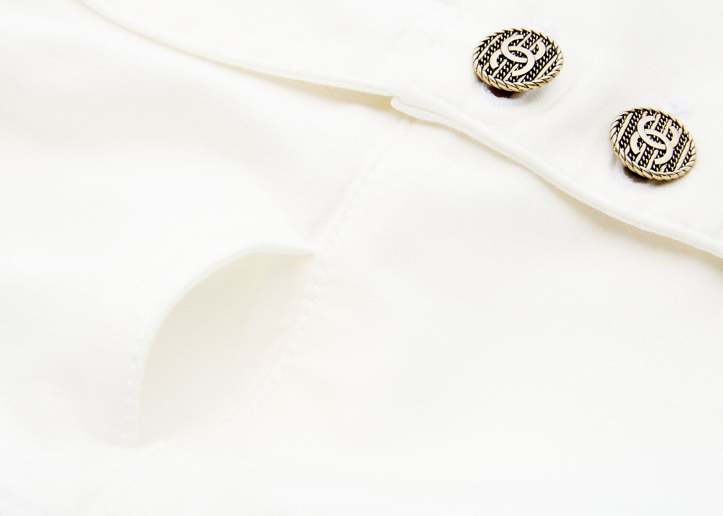 Chanel Wide Pants, Coco Button, Cotton, White, Pre-Owned - Vintage La Charme