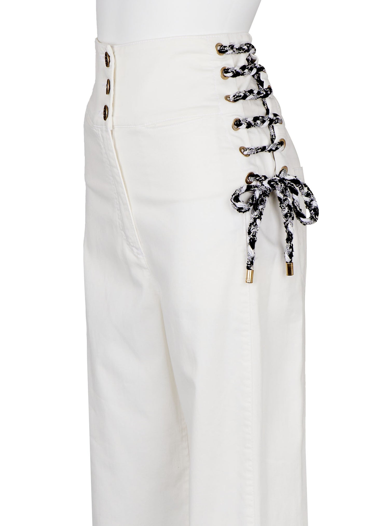 Chanel Wide Pants, Coco Button, Cotton, White, Pre-Owned - Vintage La Charme