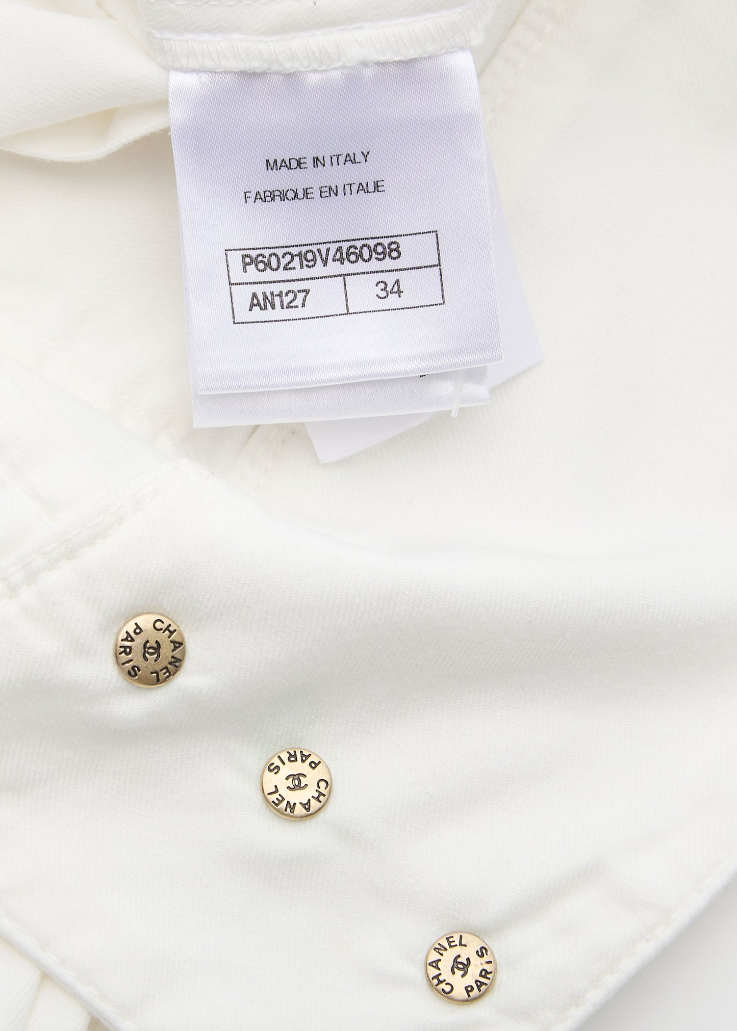 Chanel Wide Pants, Coco Button, Cotton, White, Pre-Owned - Vintage La Charme