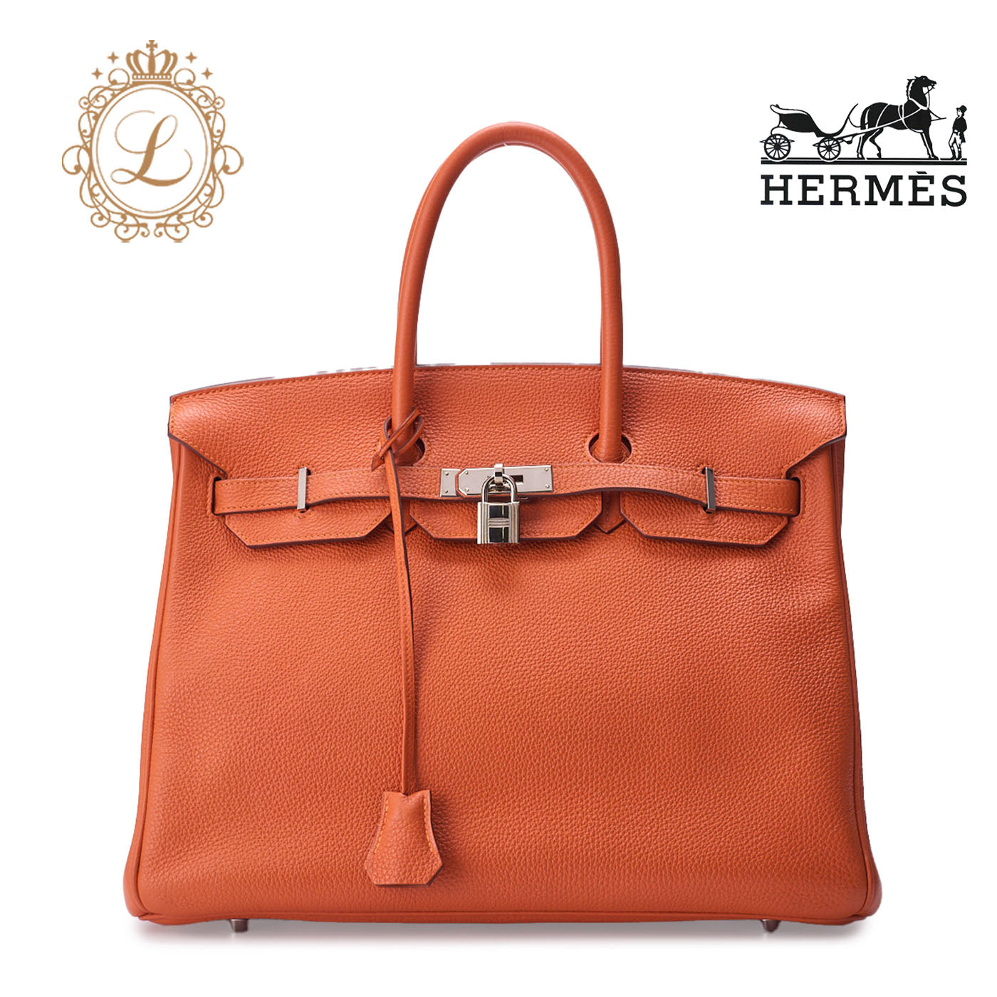 HERMES Birkin 35 Handbag Togo Orange Silver-Tone Hardware Pre-Owned - Vintage La Charme