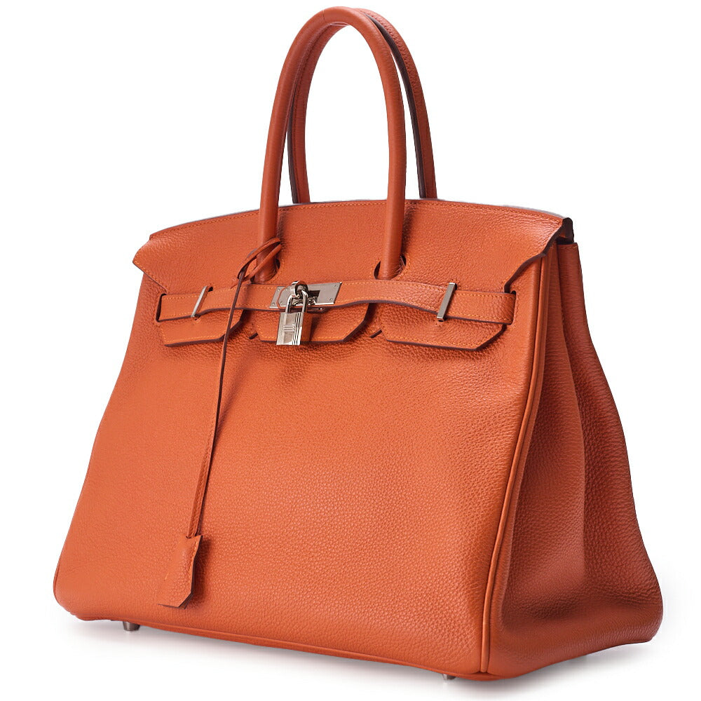 HERMES Birkin 35 Handbag Togo Orange Silver-Tone Hardware Pre-Owned - Vintage La Charme