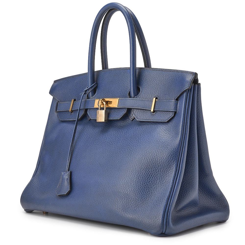 HERMES Birkin 35 Handbag, Ardennes Leather, Navy, Gold-Tone Hardware, Pre-Owned - Vintage La Charme