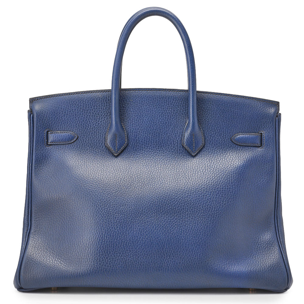 HERMES Birkin 35 Handbag, Ardennes Leather, Navy, Gold-Tone Hardware, Pre-Owned - Vintage La Charme