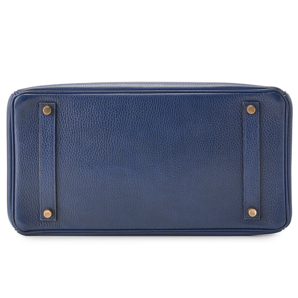 HERMES Birkin 35 Handbag, Ardennes Leather, Navy, Gold-Tone Hardware, Pre-Owned - Vintage La Charme