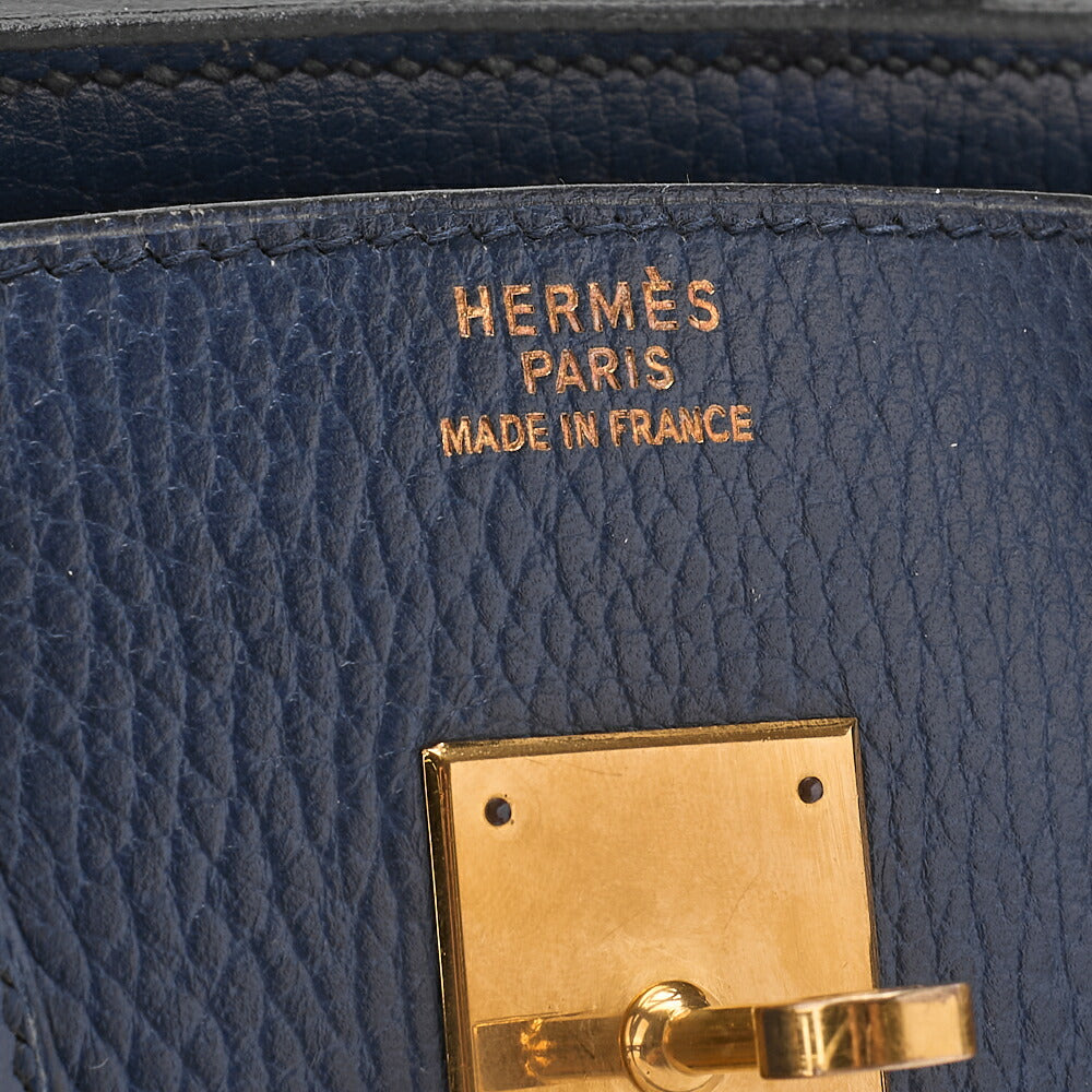 HERMES Birkin 35 Handbag, Ardennes Leather, Navy, Gold-Tone Hardware, Pre-Owned - Vintage La Charme