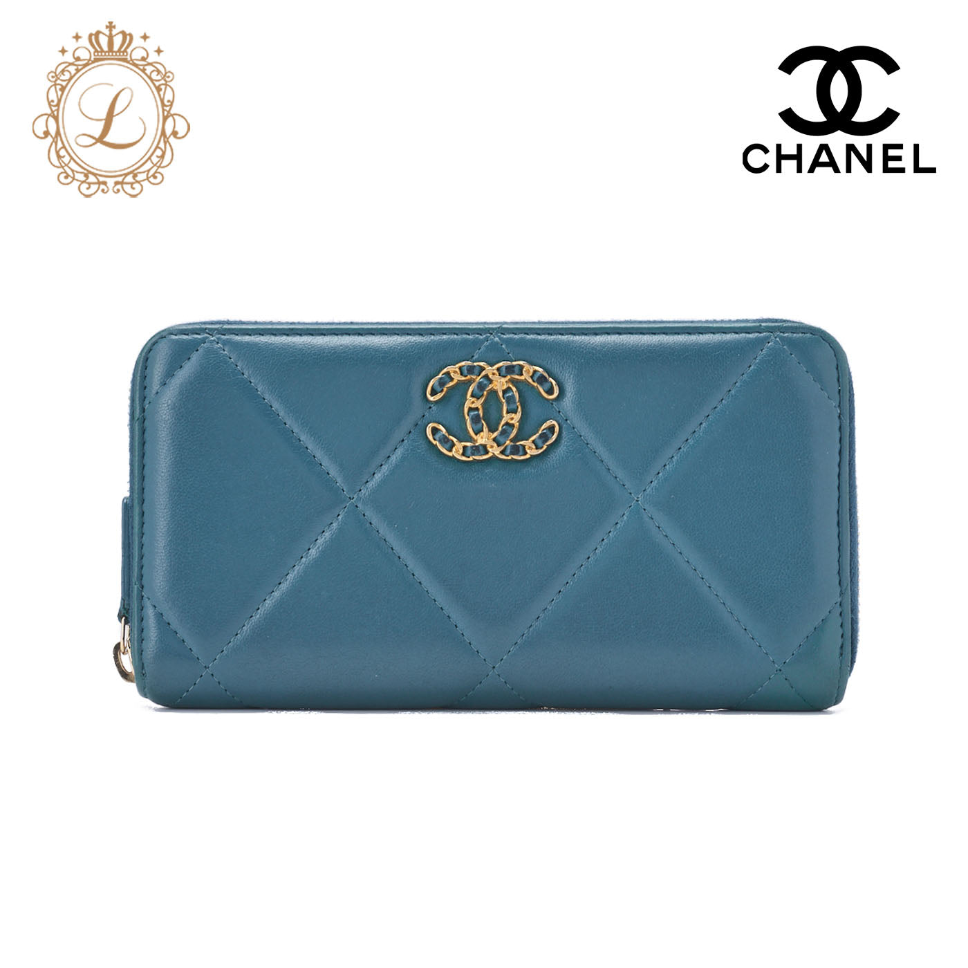 CHANEL 19 Matelasse Round Long Wallet Lambskin Turquoise Gold-Tone Hardware Pre-Owned - Vintage La Charme