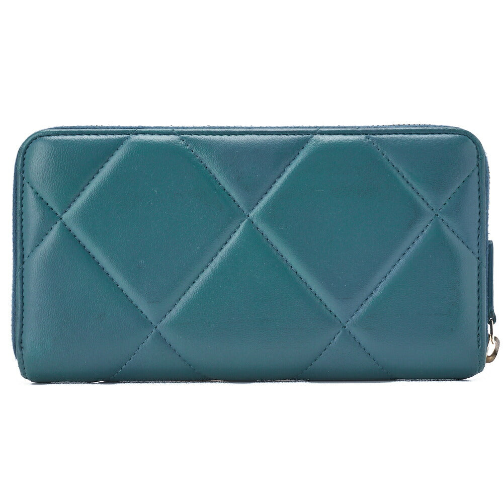 CHANEL 19 Matelasse Round Long Wallet Lambskin Turquoise Gold-Tone Hardware Pre-Owned - Vintage La Charme