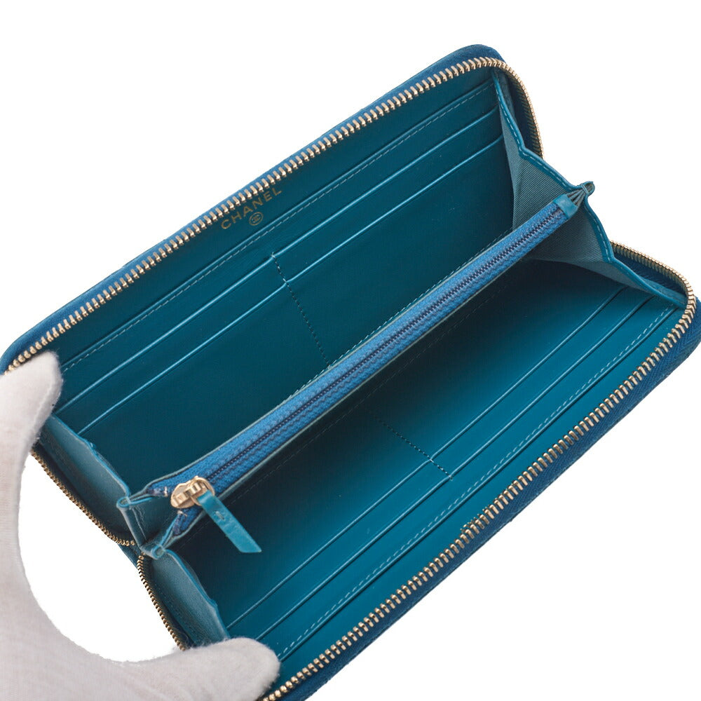 CHANEL 19 Matelasse Round Long Wallet Lambskin Turquoise Gold-Tone Hardware Pre-Owned - Vintage La Charme