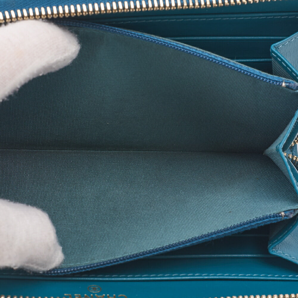 CHANEL 19 Matelasse Round Long Wallet Lambskin Turquoise Gold-Tone Hardware Pre-Owned - Vintage La Charme