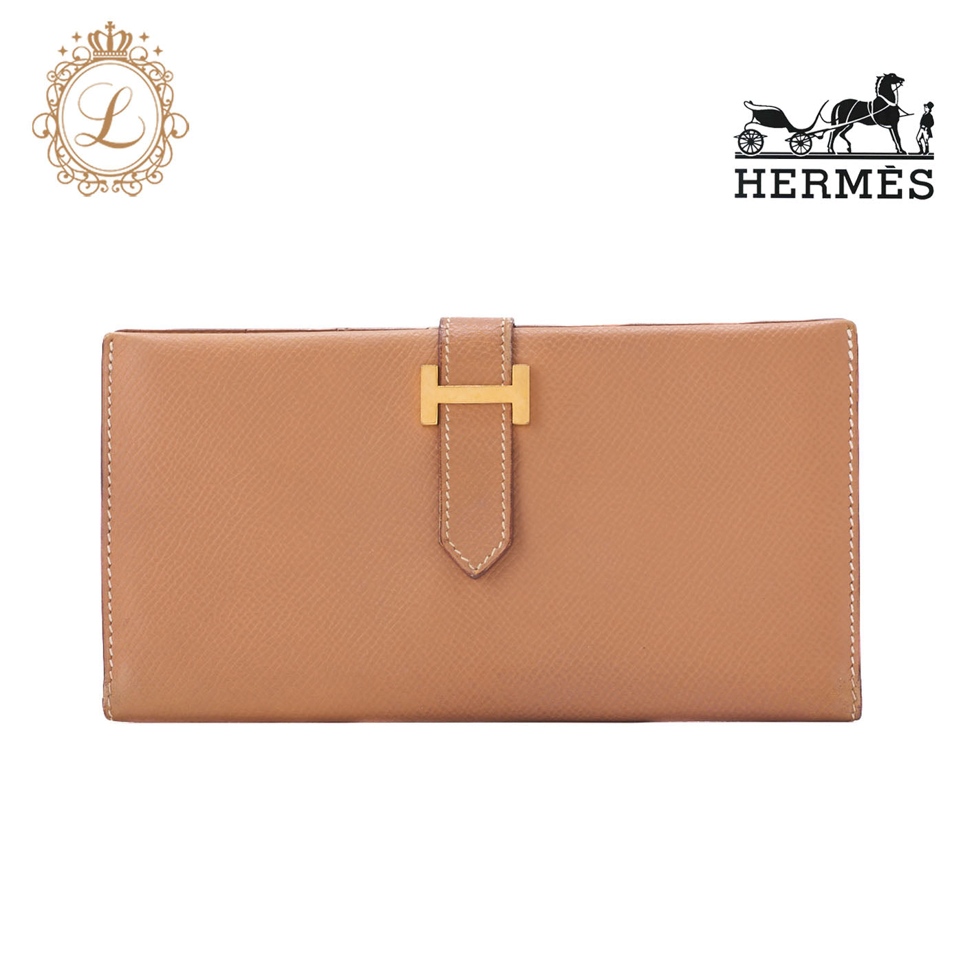 HERMES Bairn Classic Bi-Fold Long Wallet Epson Gold, Gold, Gold-Tone Hardware, Pre-Owned - Vintage La Charme