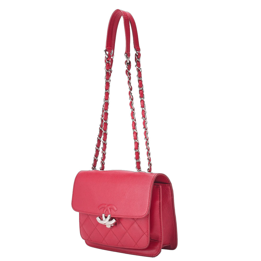 CHANEL Shoulder Bag Tote Bag Matelasse Coco Push Lock Chain Shoulder Caviar Skin Red Silver-Tone Hardware Pre-Owned - Vintage La Charme