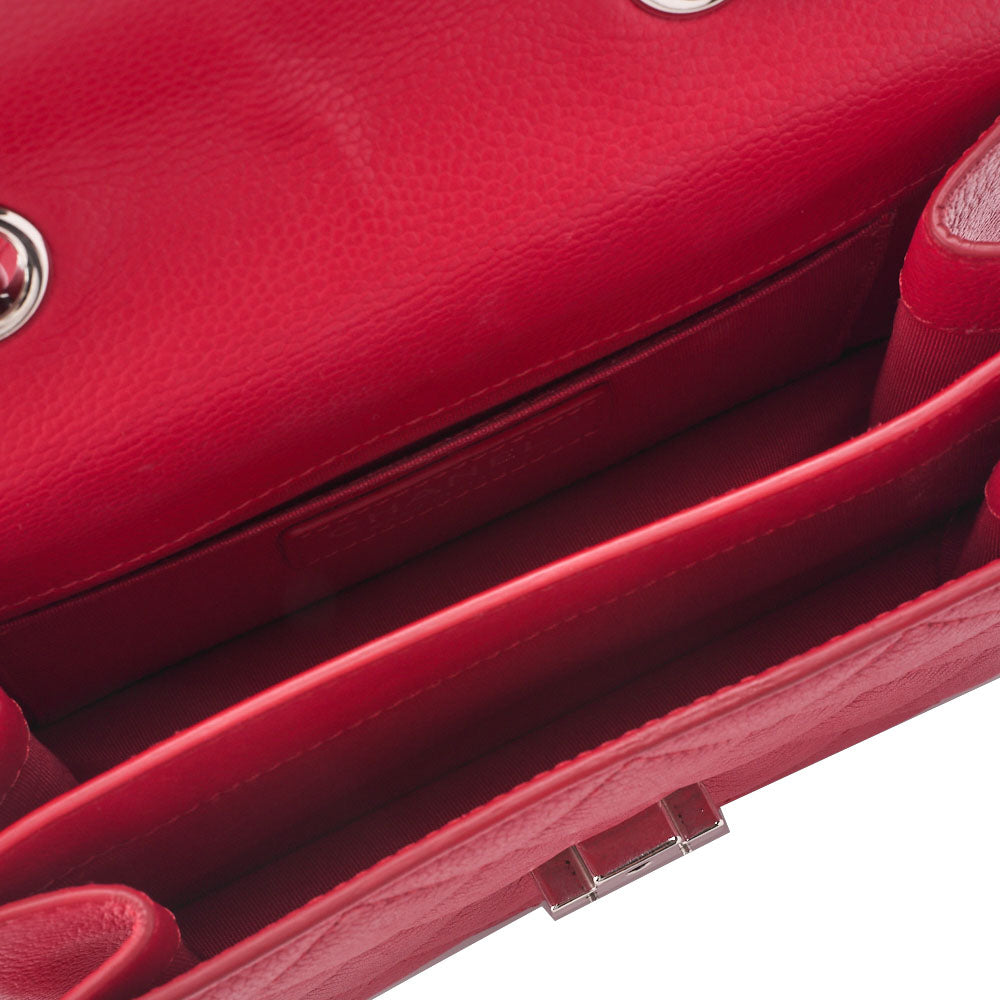 CHANEL Shoulder Bag Tote Bag Matelasse Coco Push Lock Chain Shoulder Caviar Skin Red Silver-Tone Hardware Pre-Owned - Vintage La Charme
