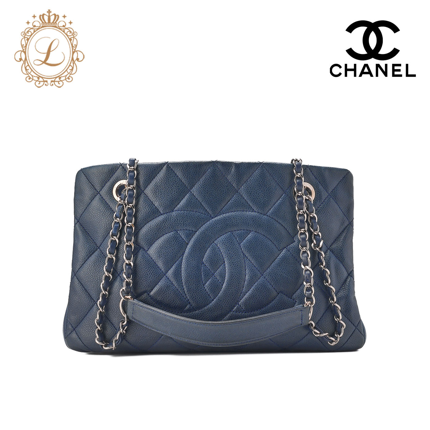 CHANEL Shoulder Bag, Matelasse, Caviar Skin, Navy, Silver-Tone Hardware, Pre-Owned - Vintage La Charme