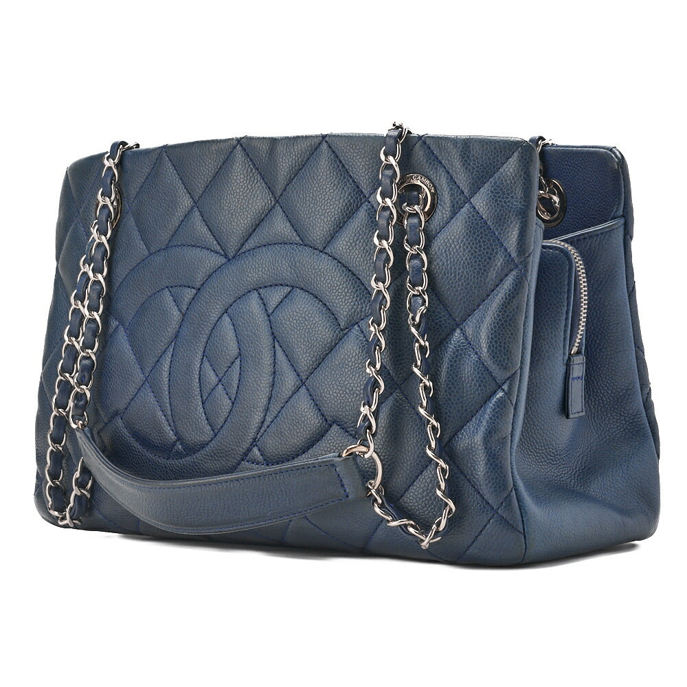 CHANEL Shoulder Bag, Matelasse, Caviar Skin, Navy, Silver-Tone Hardware, Pre-Owned - Vintage La Charme