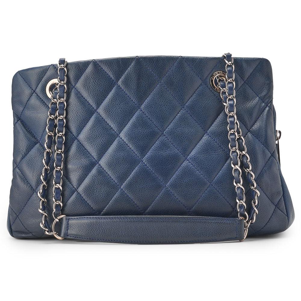 CHANEL Shoulder Bag, Matelasse, Caviar Skin, Navy, Silver-Tone Hardware, Pre-Owned - Vintage La Charme