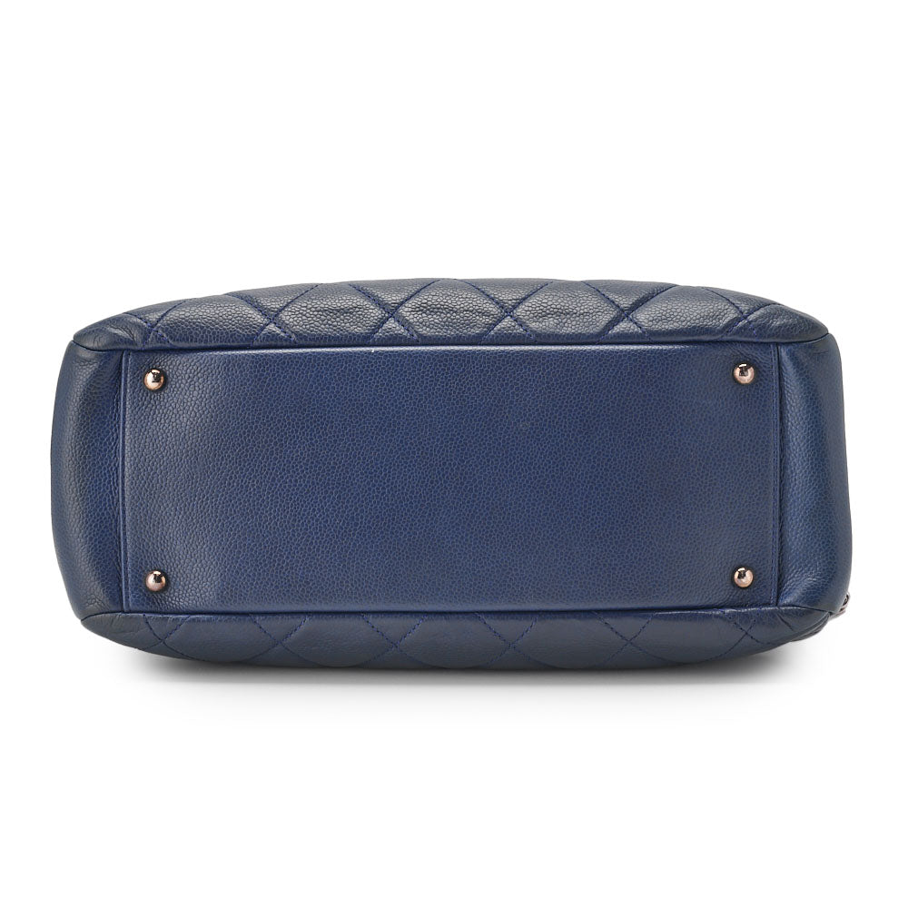 CHANEL Shoulder Bag, Matelasse, Caviar Skin, Navy, Silver-Tone Hardware, Pre-Owned - Vintage La Charme